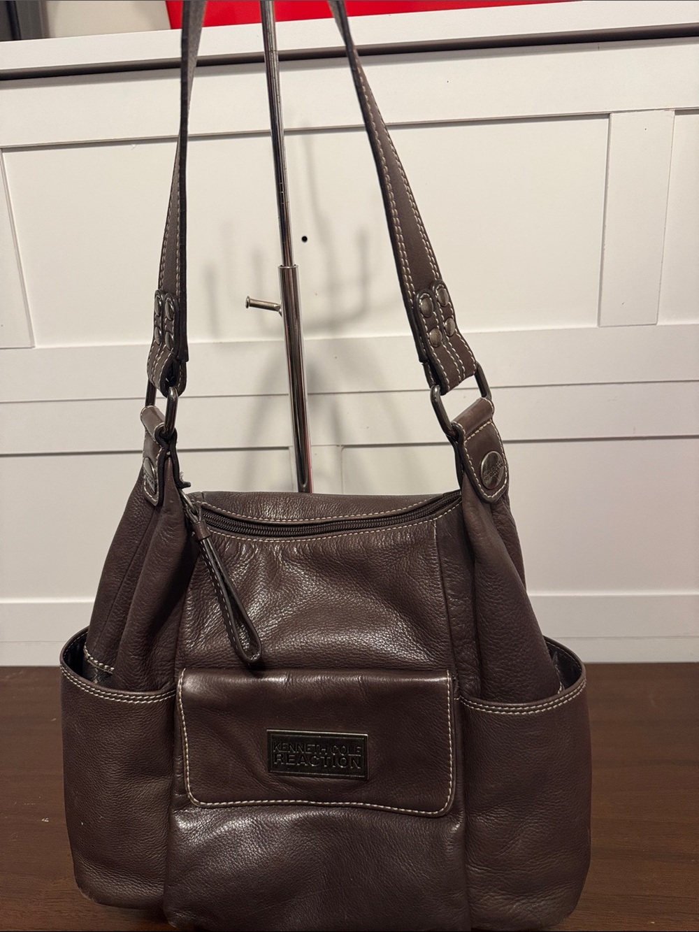 Kenneth Cole Reaction Dark Brown Pebble Leather Shoulder Bag
